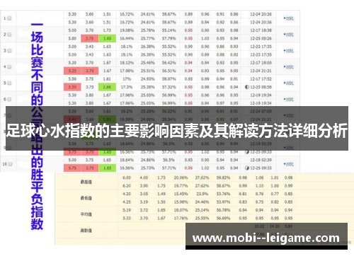 足球心水指数的主要影响因素及其解读方法详细分析 足球心水指数的主要影响因素及其解读方法详细分析